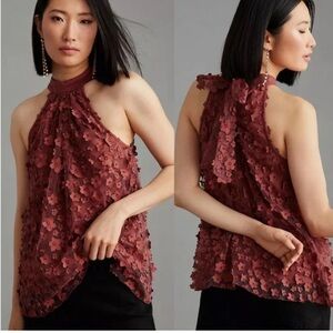 NWT Anthropologie eva Franco Appliqué Halter Top - Wine Red - Size Medium